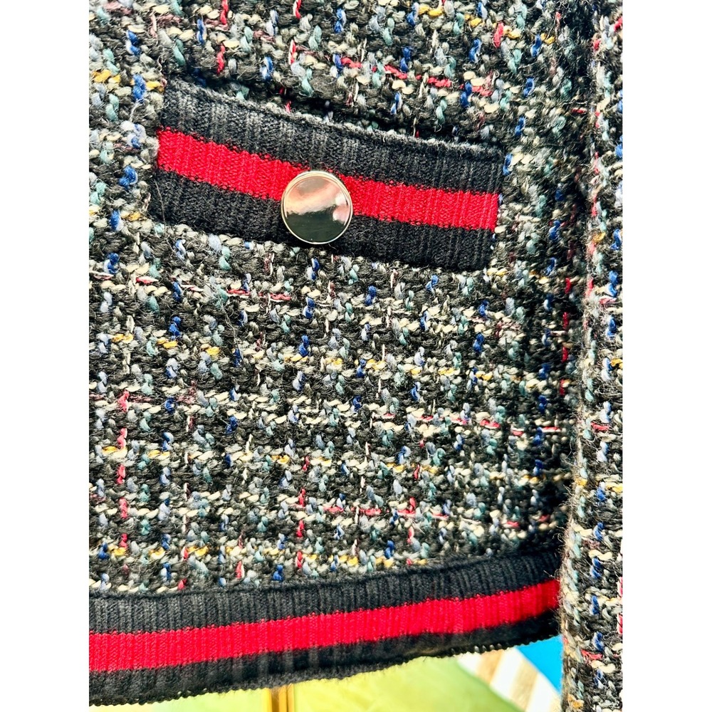 Anne Klein NWT Tweed‎ Open Front Jacket Navy Black Red Novelty Trim Size 12 - Picture 2 of 11